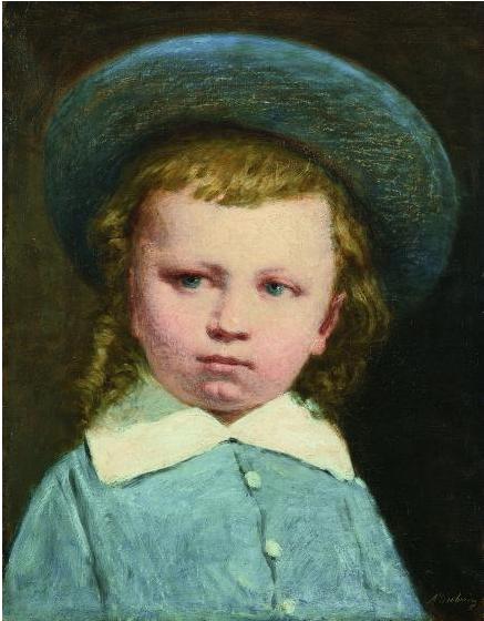 Alexandre Dubourg. Portrait d'un jeune garçon au chapeau bleu